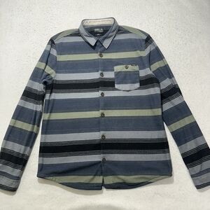 O'Neill Men's Medium Taillored Fit Fleece Button Down Flannel Shirt Navy Striped